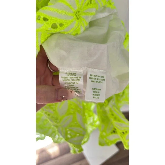 $185 Lilly Pulitzer Briana Bright Neon Eyelet Bow Tiered Mini Dress Size 12